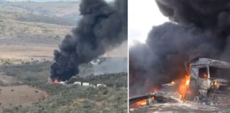 Acidente entre carretas e van deixa motorista morto e trava o trânsito na BR-116