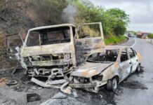 Dois veículos pegam fogo após colisão na BR-116