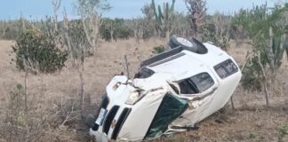 Carro sai da pista e capota dentro de fazenda às margens da BA 120