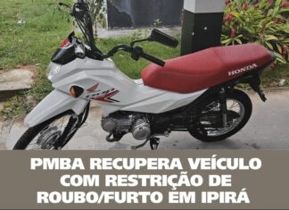 PMBA recupera motocicleta com restrição de roubo /furto em Ipirá