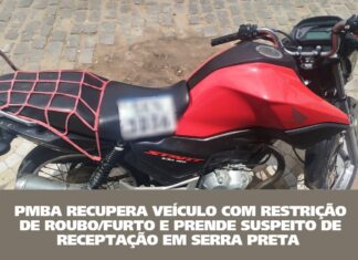 PMBA recupera veículo com restrição de roubo/furto e prende suspeito por receptação em Serra Preta